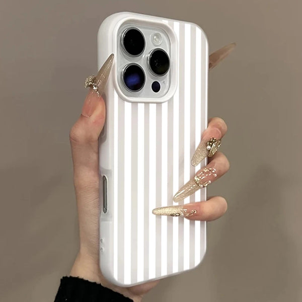 Wavy stripe TPU case with pastel white stripes, iPhone 14 Pro fit.