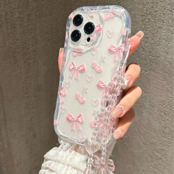 Coque transparente motif cerises et nœud