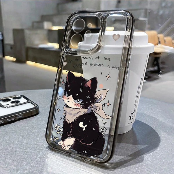 Cat illustration on clear silicone phone case
