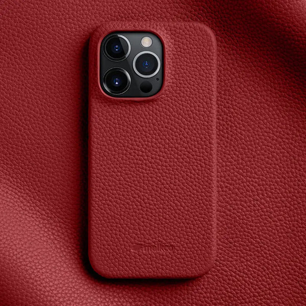 Genuine Cowhide Leather Case in dark blue texture close-up