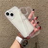 Clear dual-layer shockproof iPhone case close-up of back panel