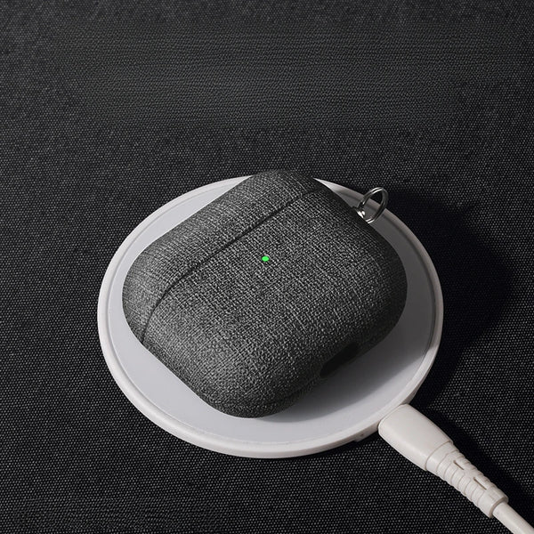Close-up of cloth grain fabric texture on AirPods case