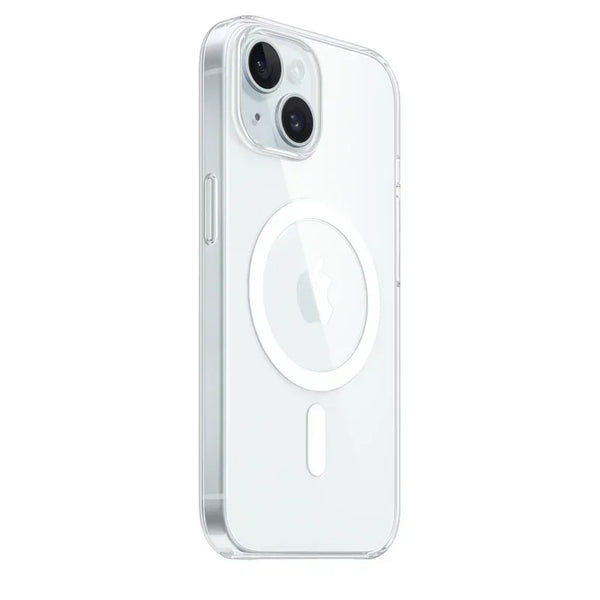 Transparent MagSafe case from side view highlighting slim profile.