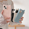 Beige cat-ear silicone case on iPhone 13 Pro