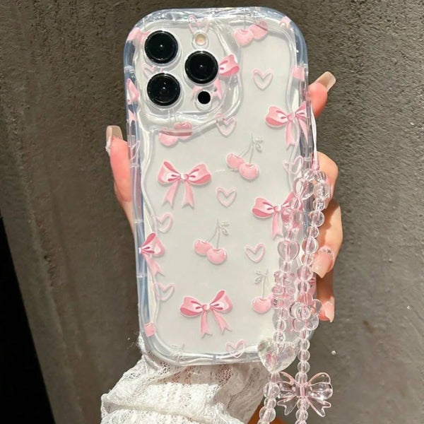 Coque transparente motif cerises et nœud