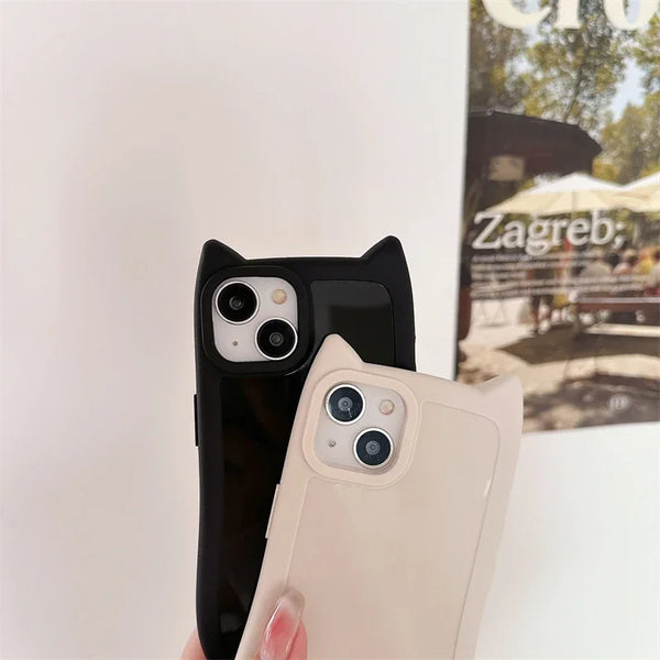 White silicone cat-ear phone case on iPhone 14 Pro Max