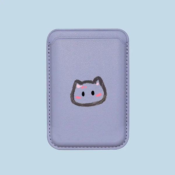 Purple colored Cartoon Cat MagSafe Wallet Holder close-up texture