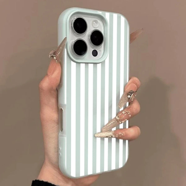 Color options pastel blue, pink, peach with white stripes.