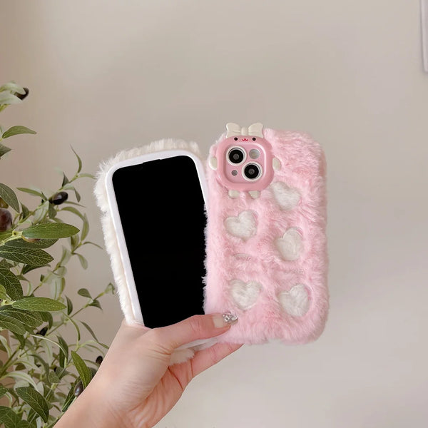 Soft Heart Fur Phone Case