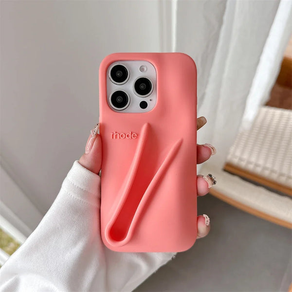 Pink Rhode Lip Case silicone armor with MagSafe and grip close-up