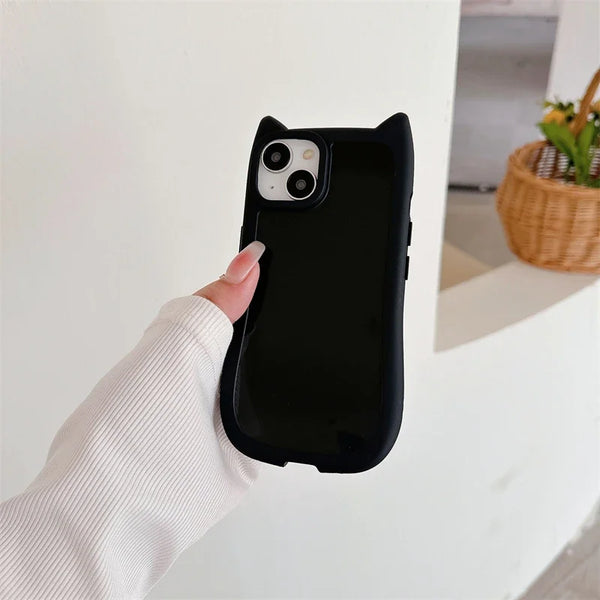Black silicone cat-ear phone case on iPhone 11 Pro Max