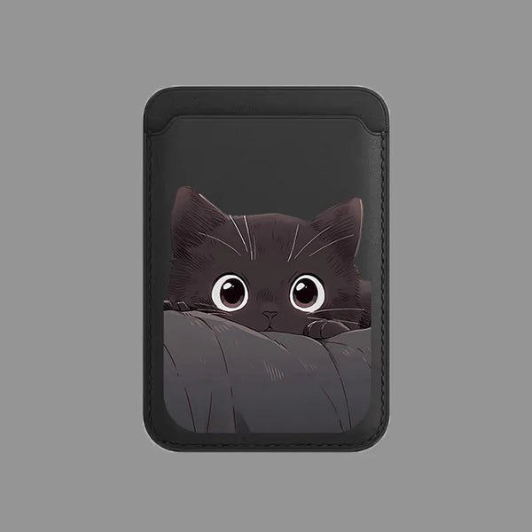 Black Cat MagSafe Card Holder with minimalist finish