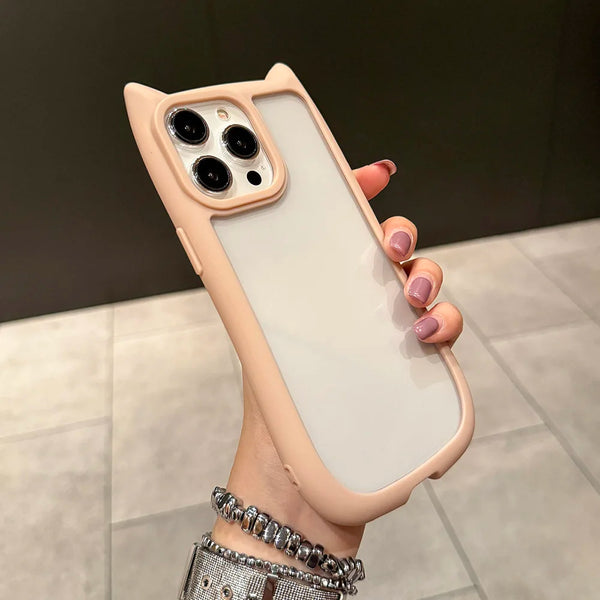 Pink cat-ear case close-up showing grip and silhouette