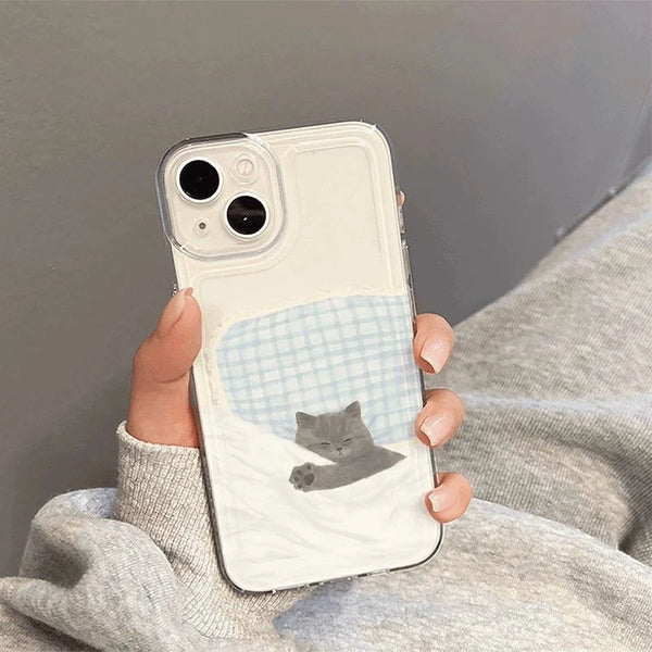 Sleeping Cat TPU case with clear finish and raised camera guard