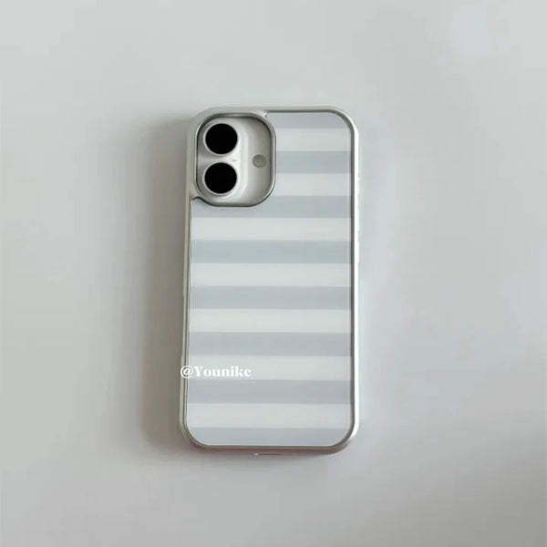 Gray White Stripe Case on iPhone showing striped back design.