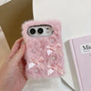 iPhone Duo in pink furry case with chain accessory
