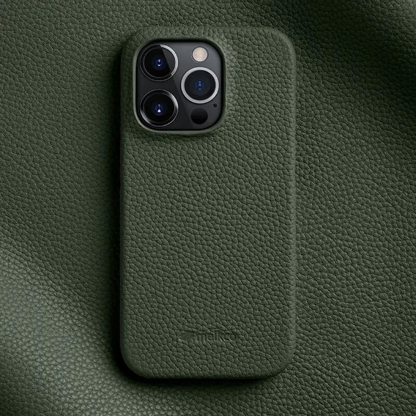 Dark leather case on iPhone showcasing grip