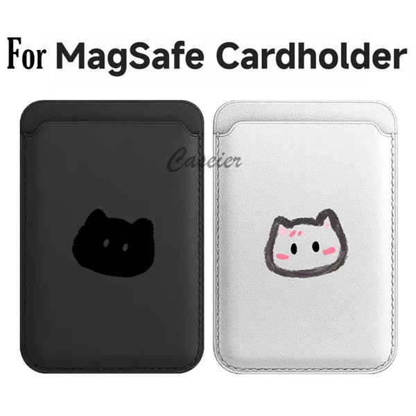 Cartoon Cat MagSafe Wallet Holder with cat icon detail in black