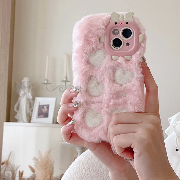 Soft Heart Fur Phone Case